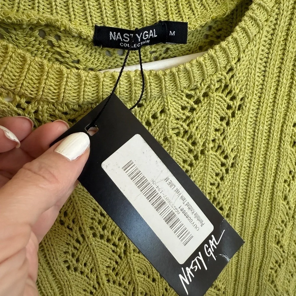 Nasty Gal Pointelle Knit Sweater Vest Clueless Preppy Green Sleeveless Medium